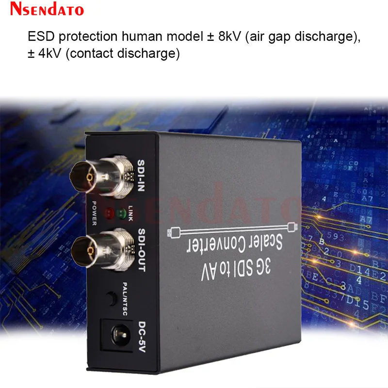 Full HD 1080p 3G SDI to AV RCA SDI Scaler Converter 3G/HD/SD SDI to L/R RCA CVBS Composite Audio Video Adapter for HDTV Camera