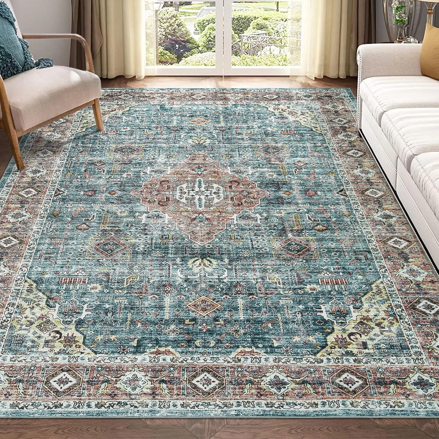 Maschinenwaschbare Teppiche für das Wohnzimmer, große Vintage-Teppiche für das Schlafzimmer, weicher, kurzfloriger Teppich, traditioneller Teppich für Zuhause