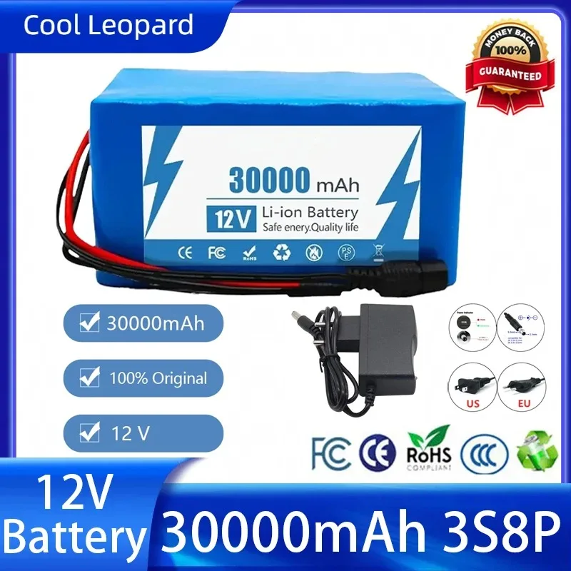 

12V 30Ah Battery Pack 3S8P Rechargerable Lithium Battery for CCTV Camer Monitor 18650 Batteries with Charger Protection Board