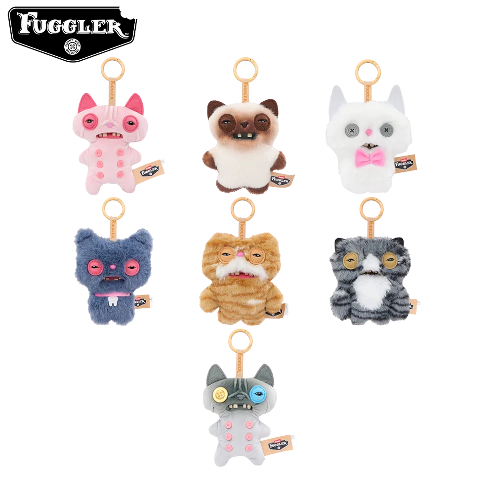 Original Fuggler Ugly Teeth Monster Plush Toys Cat Bears Keychain Nuggets Baby Baddies Pinkles Bag Pendant Hamburger Random 1 PC