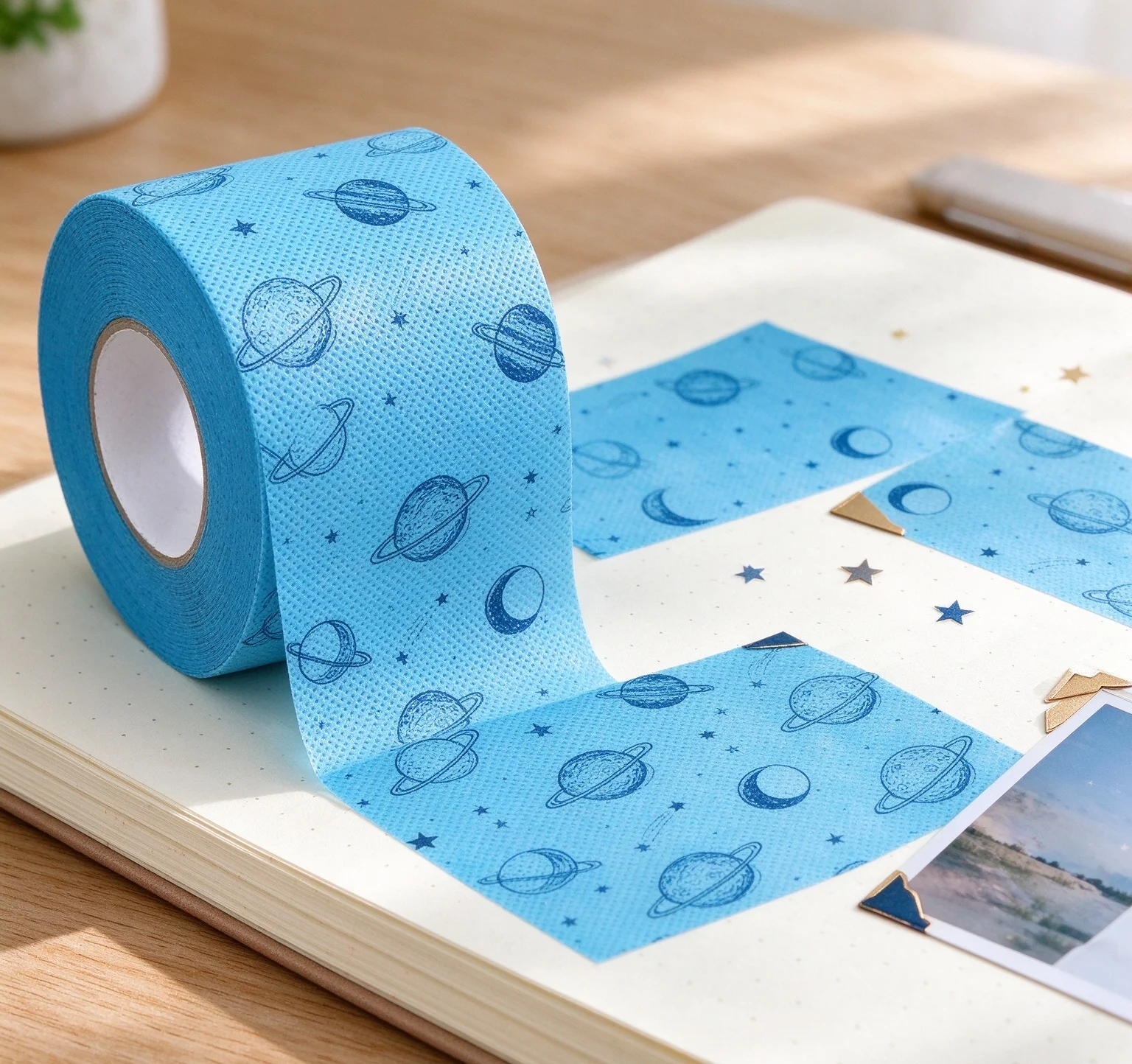 Space Planet Star Printed Paper Towel Roll, 3-Ply Disposable Decorative Tissue Roll, Blue Galaxy Pattern Napkin for Party, Kitch