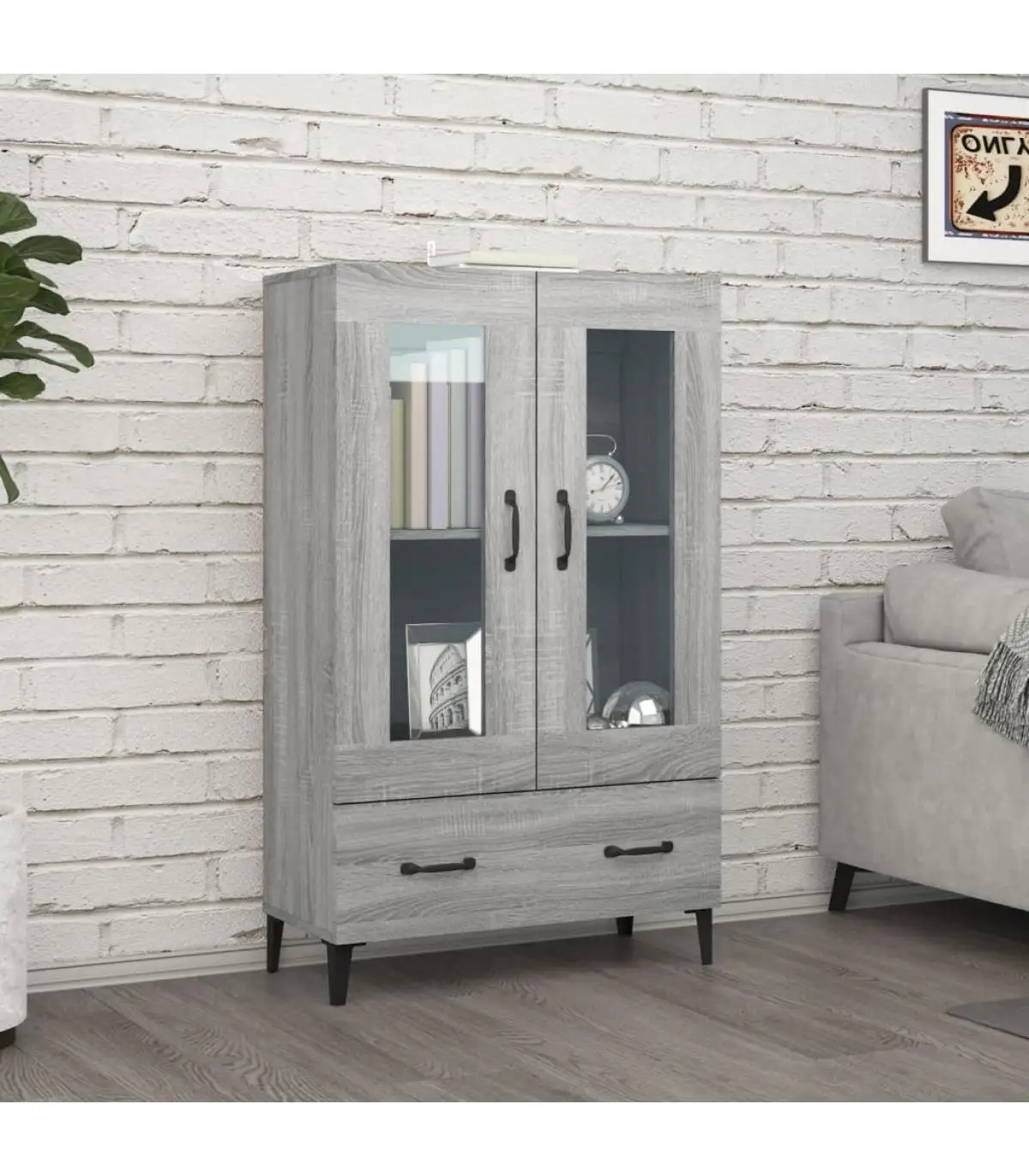 70x31x115 cm Sonoma gray plywood high sideboard