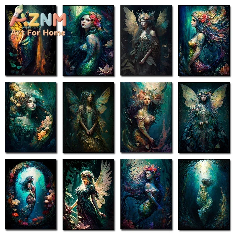 The Mermaid On Forest And Elf Retro Colorful Posters Canvas Painting Baroque Renaissance Wall Art Picture Living Room Home Decor