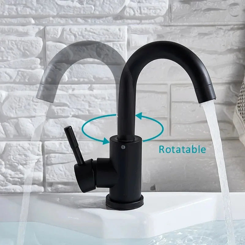 

Brushed/Black Stainless Steel Bathroom Basin Faucet Kitchen Wash Basin Hot and Cold Dual Control Faucet