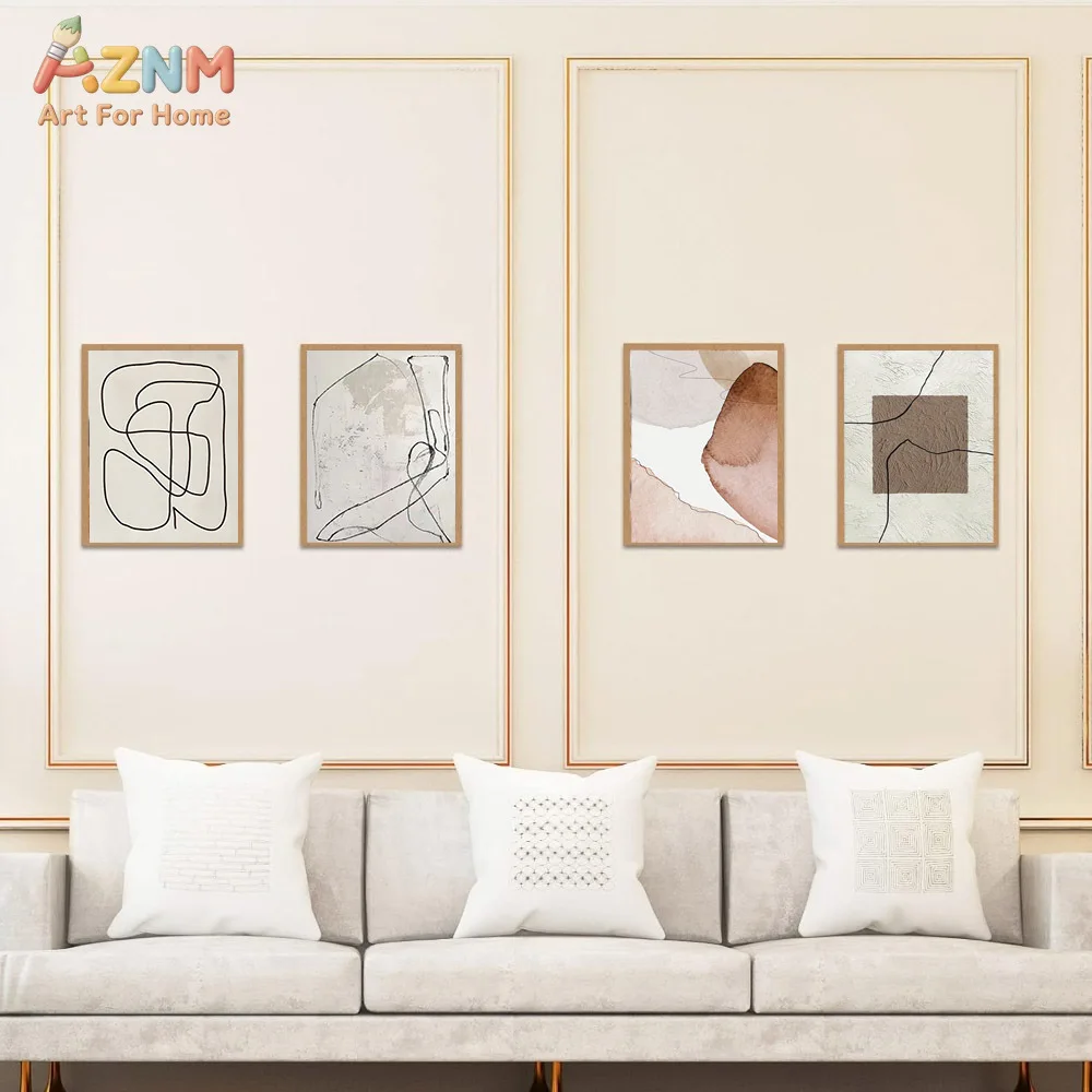 AZNM Abstract Human Figure Canvas Wall Art, Modern Minimalist Black Beige Figure Group Print Poster, Unframed Contemporary Figur