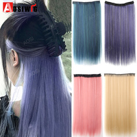 20inch Synthetic Long Straight Clip In One Piece Hair Extension 4-Clips False Blonde Hair Brown Black Heat Resistant Fake Hair