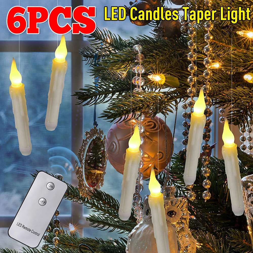 

6PCS LED Flameless Ivory Taper Candles Flickering with Remote 3D Wick Battery Operated Christmas Window Candle Wedding Decor