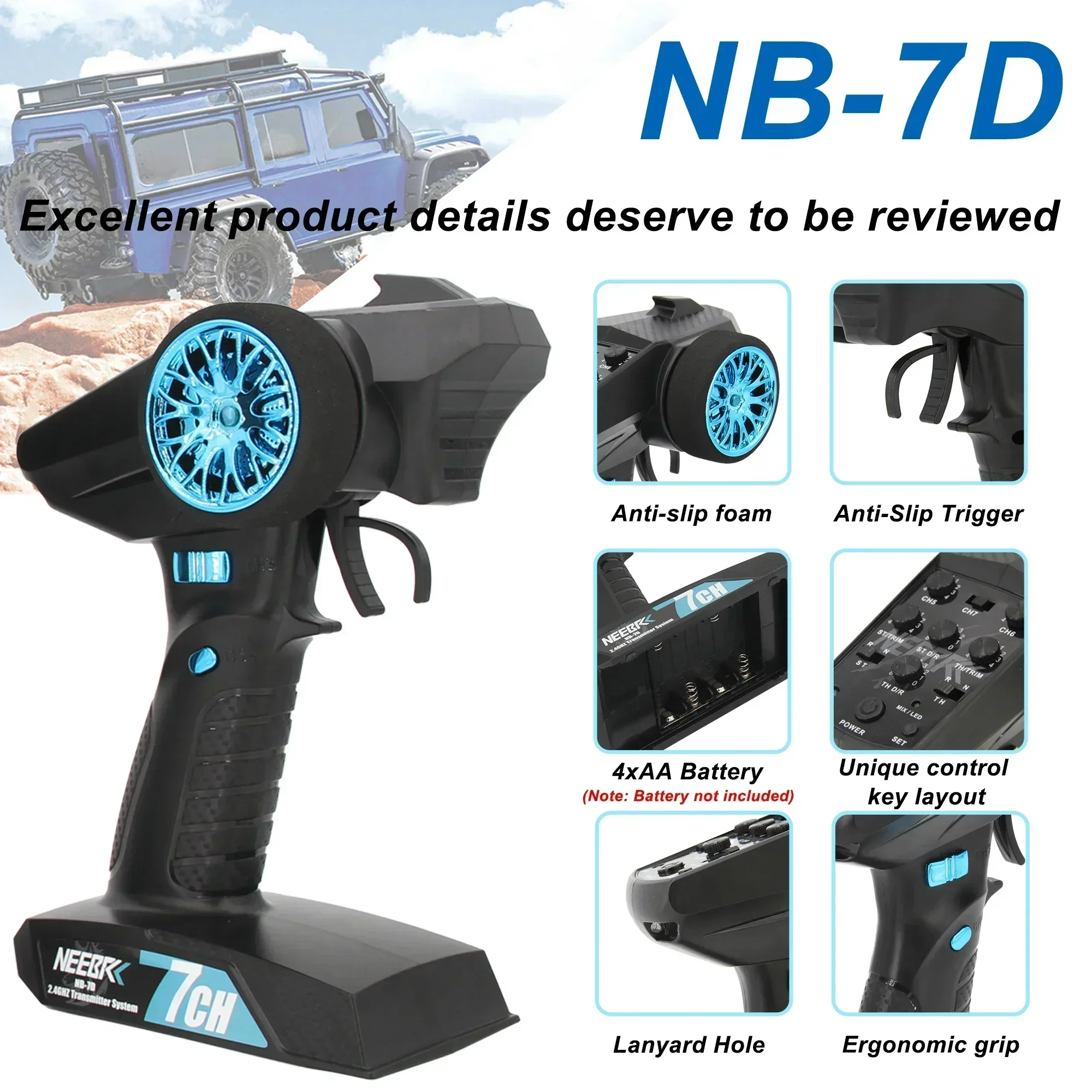 NEEBRC 7-kanałowy nadajnik 2.4G Wodoodporny odbiornik Adapter światła Sterownik wciągarki System radiowy do samochodów RC MN99S MN78 MN82 Część do czołgu