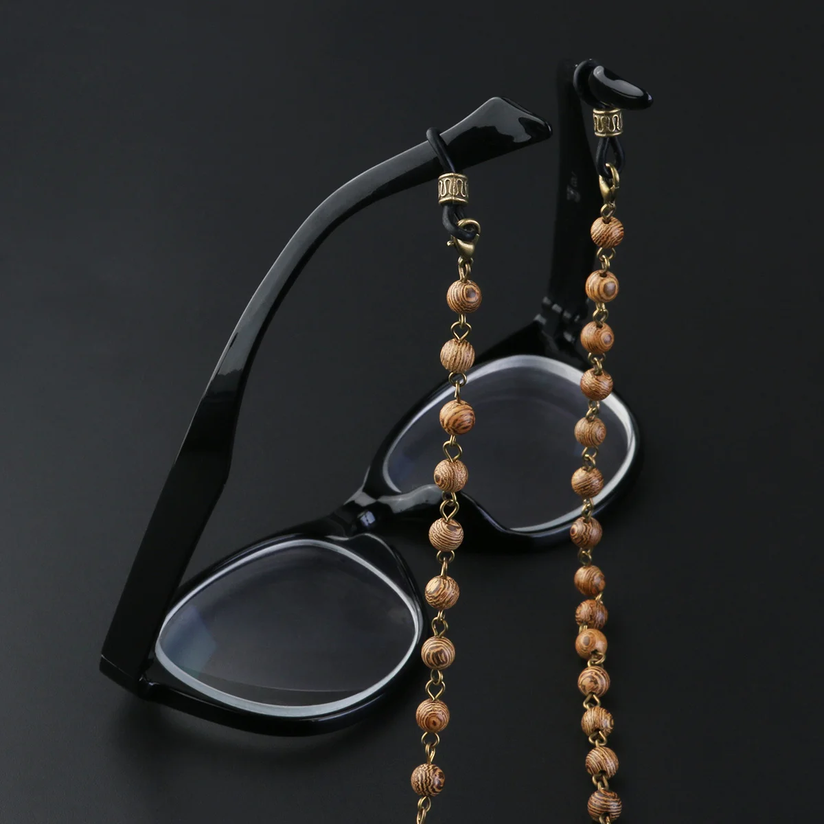 

Wood Bead Snake Chain Eyeglass Holder Adjustable Silicone Rubber Tips Anti Slip Eyeglasses Sunglasses Neck Strap Gift