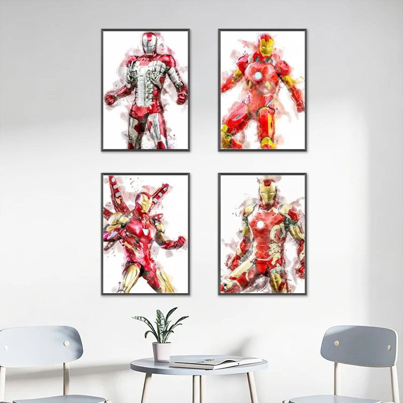 Canvas Painting Canvas Painting Watercolor Superhero Character Art Print Marvel Iron Man Poster Canvas Painting Boys Room Wal