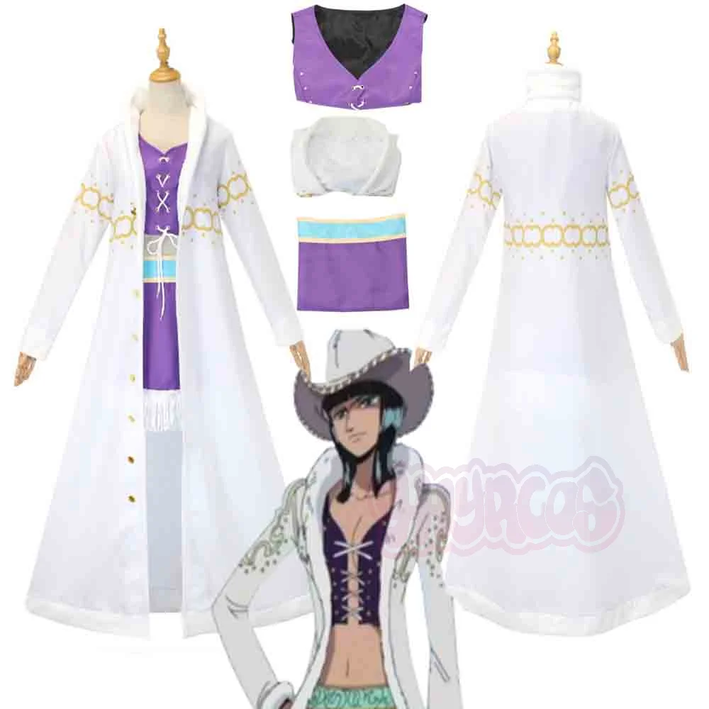 Anime Nico Robin Winterweißer langer Mantel Cosplay Komplettset weibliches Rollenspiel Halloween-Outfit und Cosplay-Zubehör auf Lager