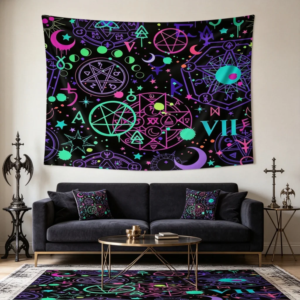 1PC Occult Symbol Moon Art Print Backdrop Banner, Bedroom Living Room Photo Background, Polyester, Home Decor, Wall Art