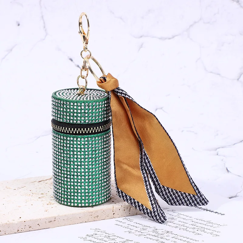 Creative Silk Scarf Bucket Lipstick Bag Keychain Portable Storage Bag Exquisite Couple High Beauty Accessories Gift