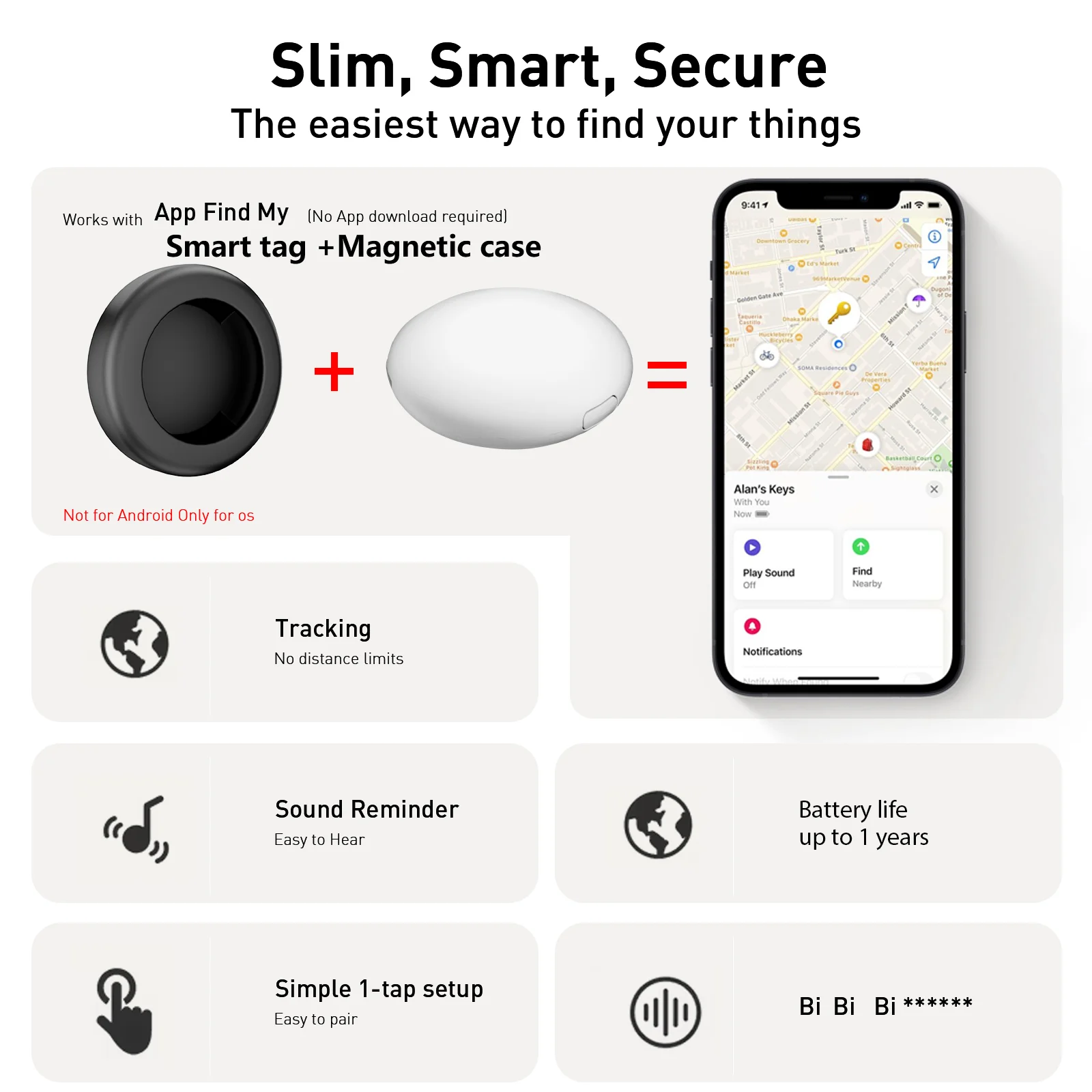 1/2/4-Pack IOS GPS Smart Tags for Apple Find My Tracker Kits with Strong Magnetic Suction Anti-Loss Silicone Shell for Car