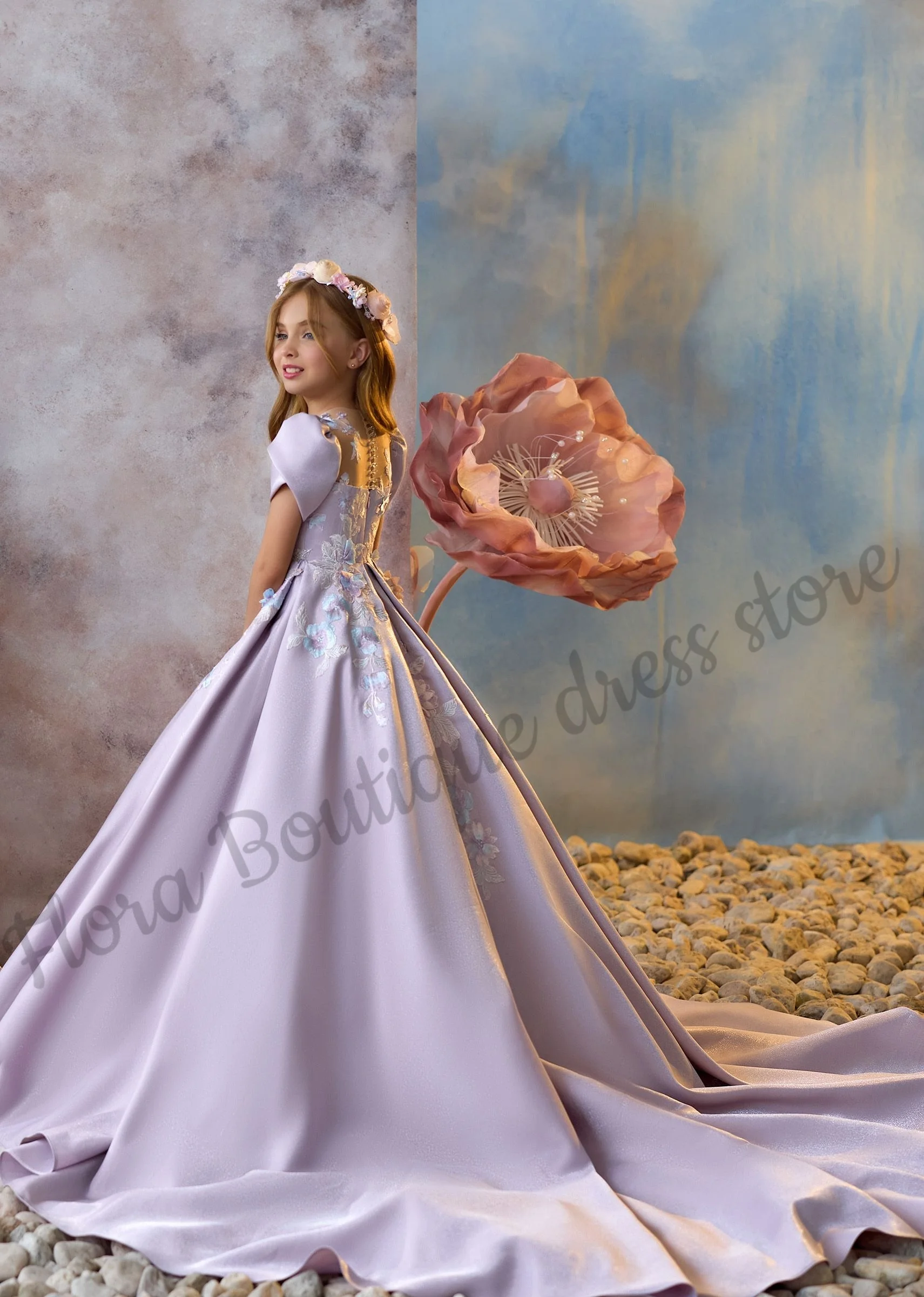 Плиссированное трапециевидное платье принцессы с кружевной аппликацией, великолепное платье с цветочным узором для девочек, платья в пол, платья для девочек на день рождения, первое причастие