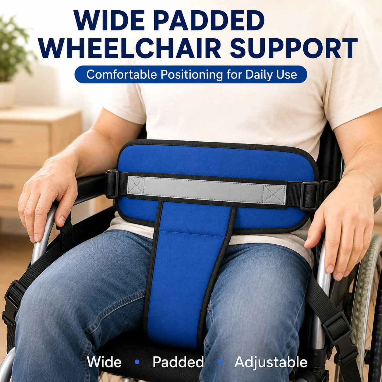 Wheelchair Positioning Belt Wide Padded Adjustable Safety Harness Anti-Slip Sitting Support for Elderly Adults Wheelchair Access