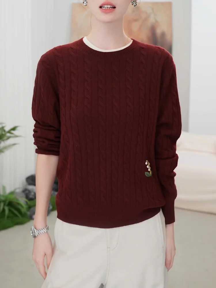 

Korean Sle Ele Knitted Sweater round Ne Women's Faionable Twist Cozy Autumn Winter Top plus Size Agel