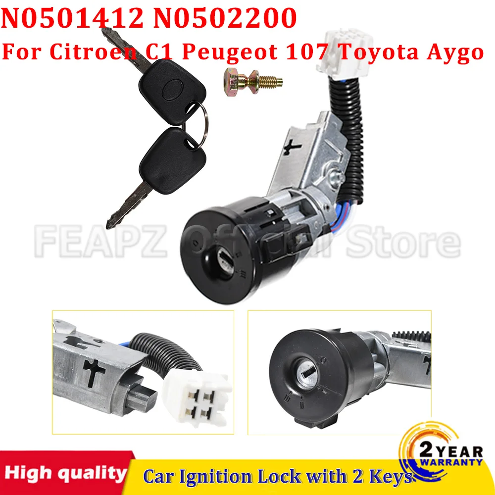 Car Ignition Barrel Lock With 2 Keys N0501412 N0502200 For Citroen C1 Peugeot 107 Toyota Aygo Car Exterior Parts Accessories
