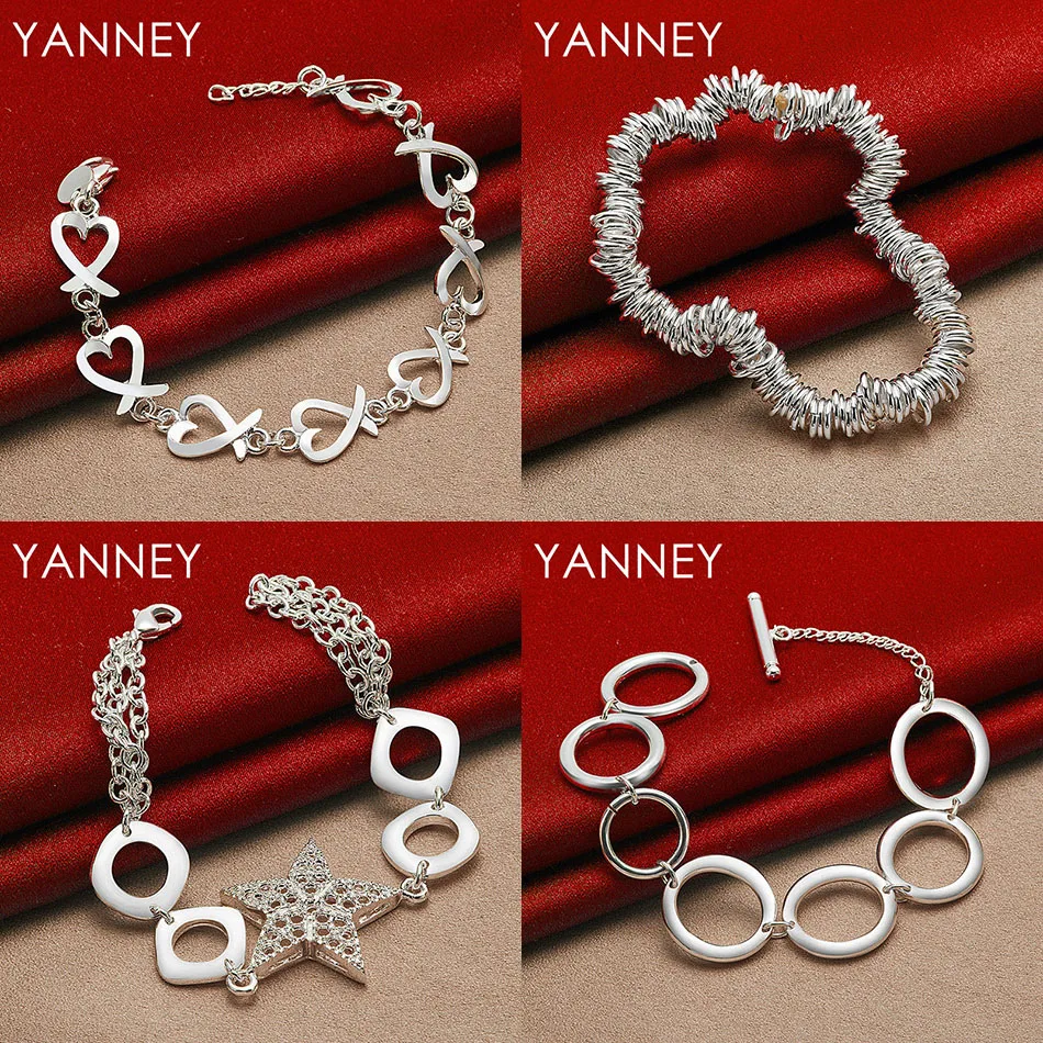 

Charm 925 Sterling Silver 8 Inch Delicate Heart Shape Circle Bracelet Women Jewelry Accessories Wedding Party Fashion