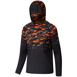 BASSDASH Youth UPF 50+ Hooded Shirts with Mask UV Neck Gaiter Sun Protection Long Sleeve T Shirt for Fishing Swim