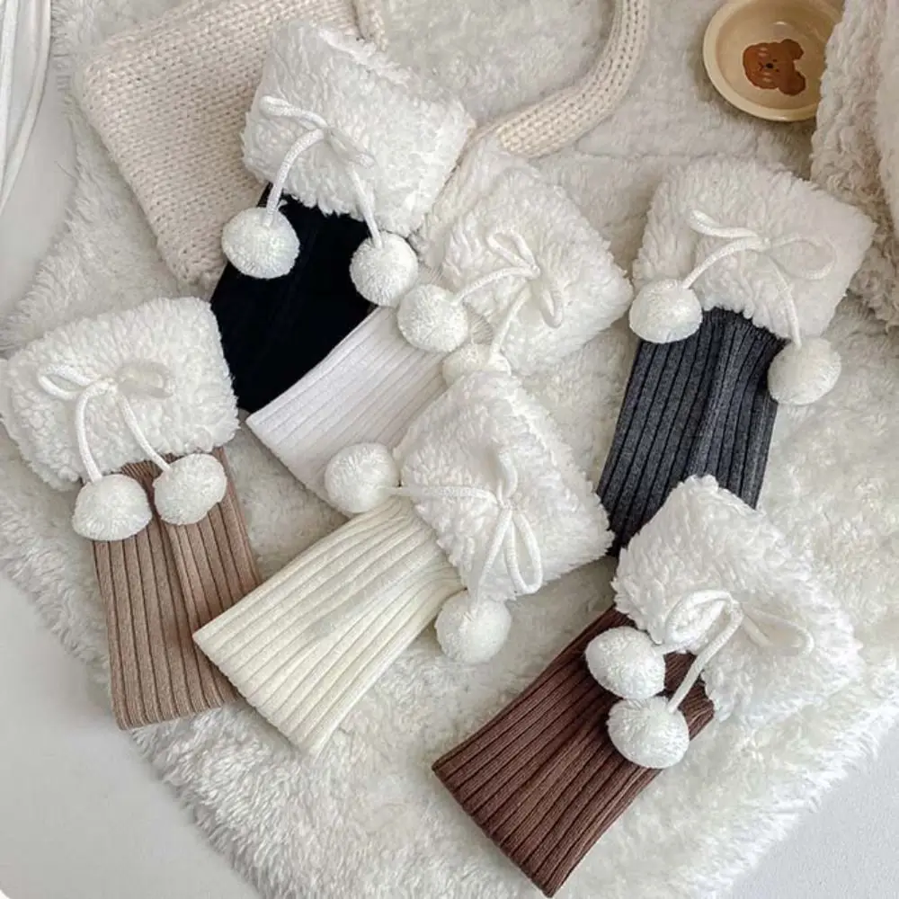 Chaussettes longues en laine d'agneau pour femmes, bonneterie en peluche de style coréen, accessoires de gril en coton, chaussettes à nœud, automne et hiver