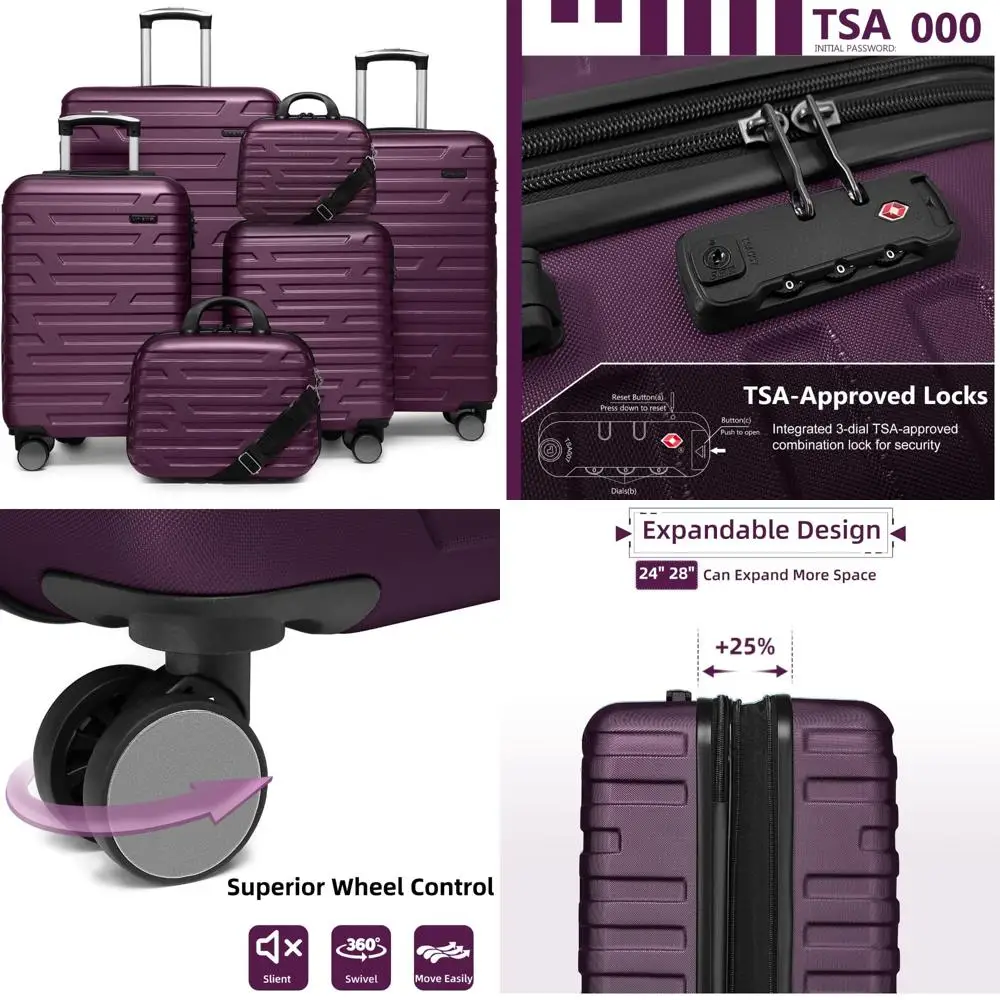 

6-piece women's hardside expandable luggage set with wheels, tsa lock, lightweight carry-on suitcase