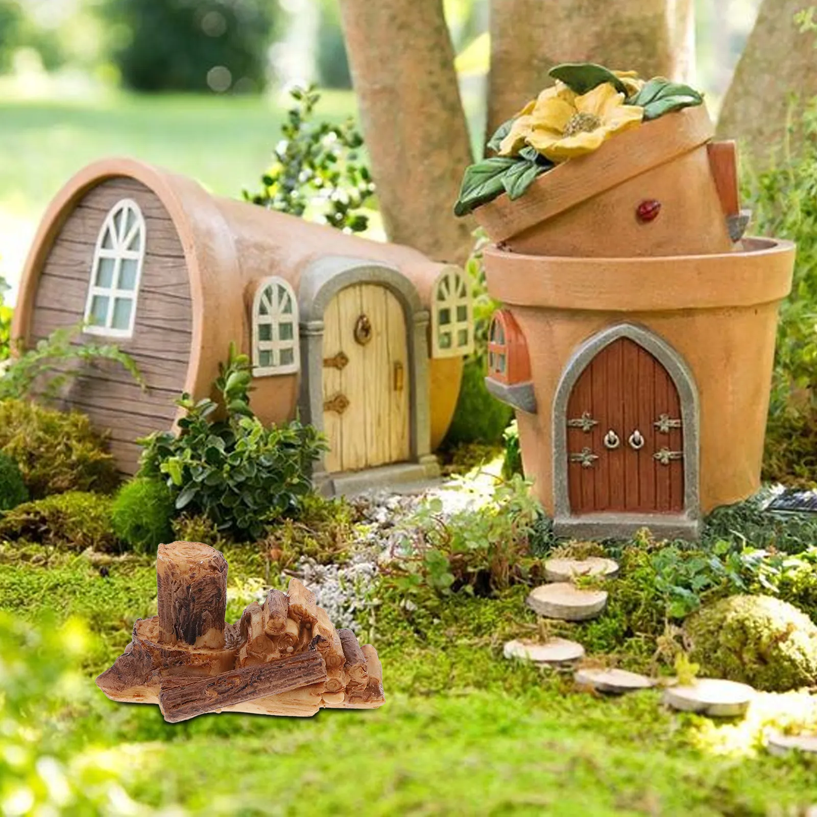 Miniature Resin Tree Stump Firewood Brown Micro Landscape Decor Fairy Garden Ornament Sand Table Sculpture Indoor Outdoor
