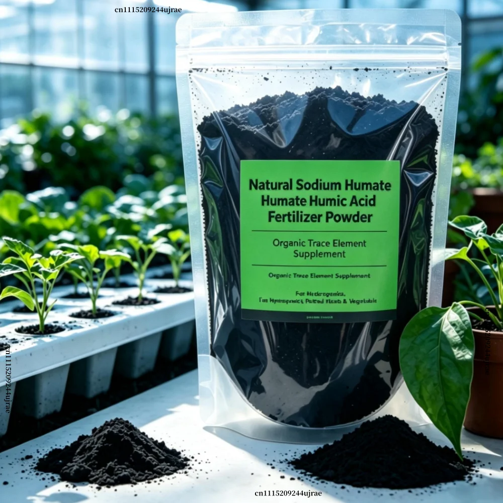 Natural Sodium Humate Humic Acid Fertilizer Powder, Organic Trace Element Supplement for Hydroponics, Potted Plants & Vegetable