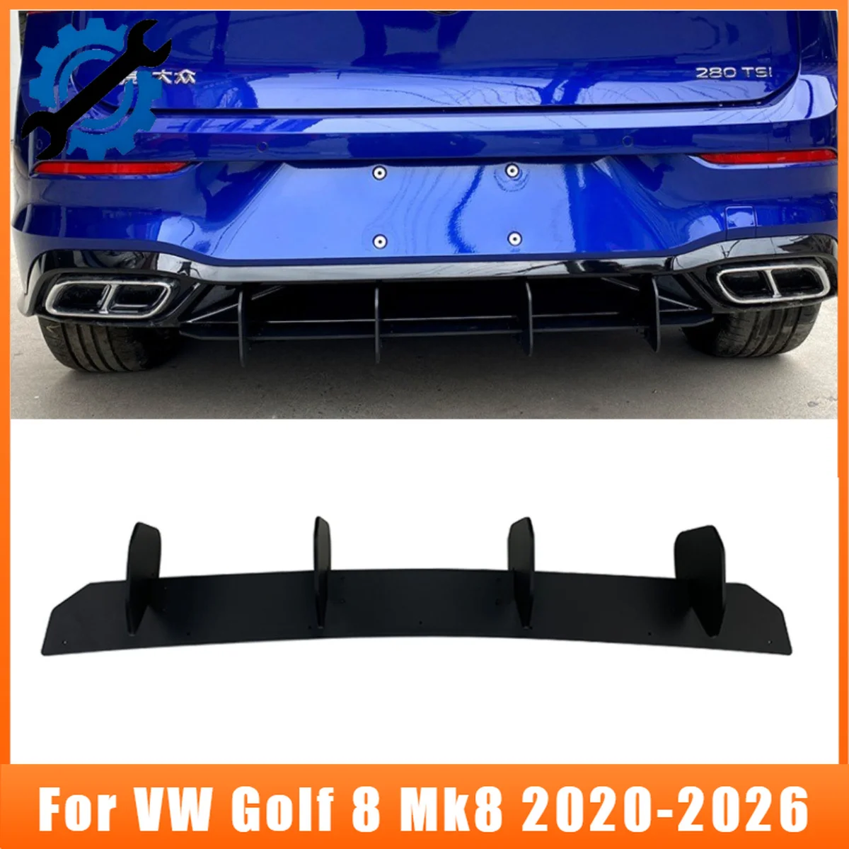 

ABS Rear Diffuser Blade Spoiler For VW Golf 8 Mk8 2020-2026 Rear Bumper Lip Wind Knife Exterior Parts Car Mod Accessory