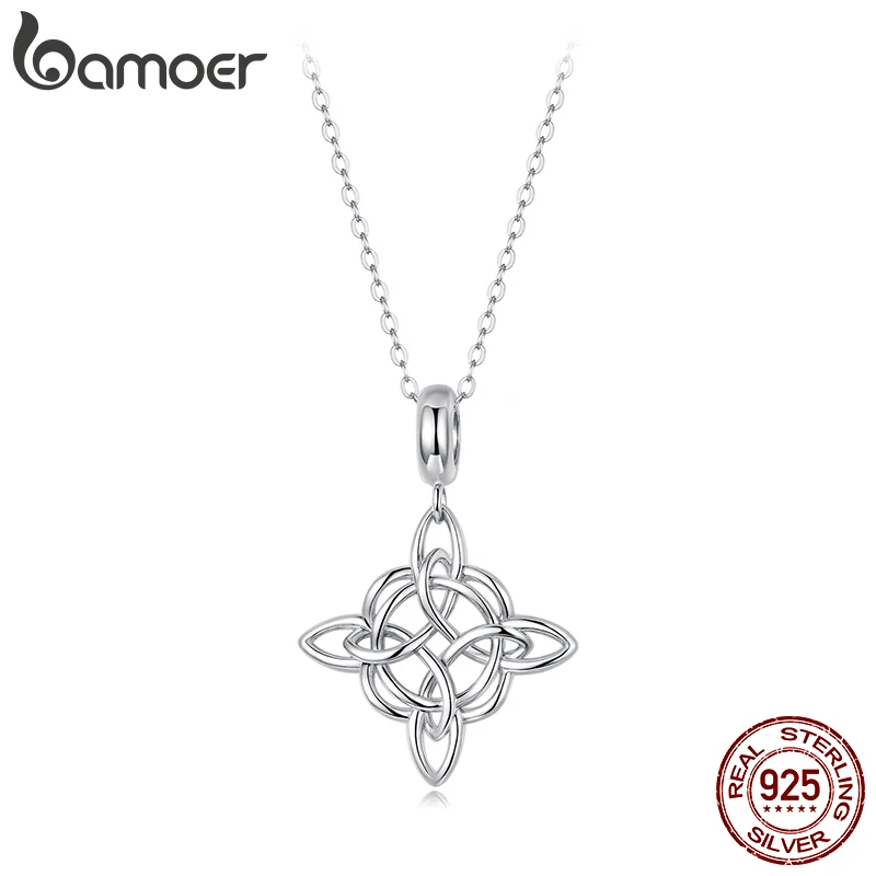 BAMOER 925 فضة سلتيك عقدة قلادة قلادة المتشابكة الحلقات O-سلسلة ربط سلسلة الأصلي للنساء هدية الحب اليومية