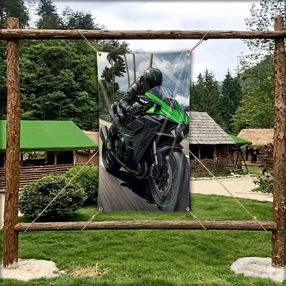N-Ninja H-H2-R Motorcycle Flag Tapestry Banner for Bedroom Living Room Outdoor Camping Custom Supported