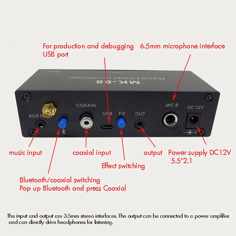 Bluetooth 5.0 Karaoke Mixer with Dual Mic Input Lightweight Aluminium Body Adjustable Reverb Echo Control for Party Stage