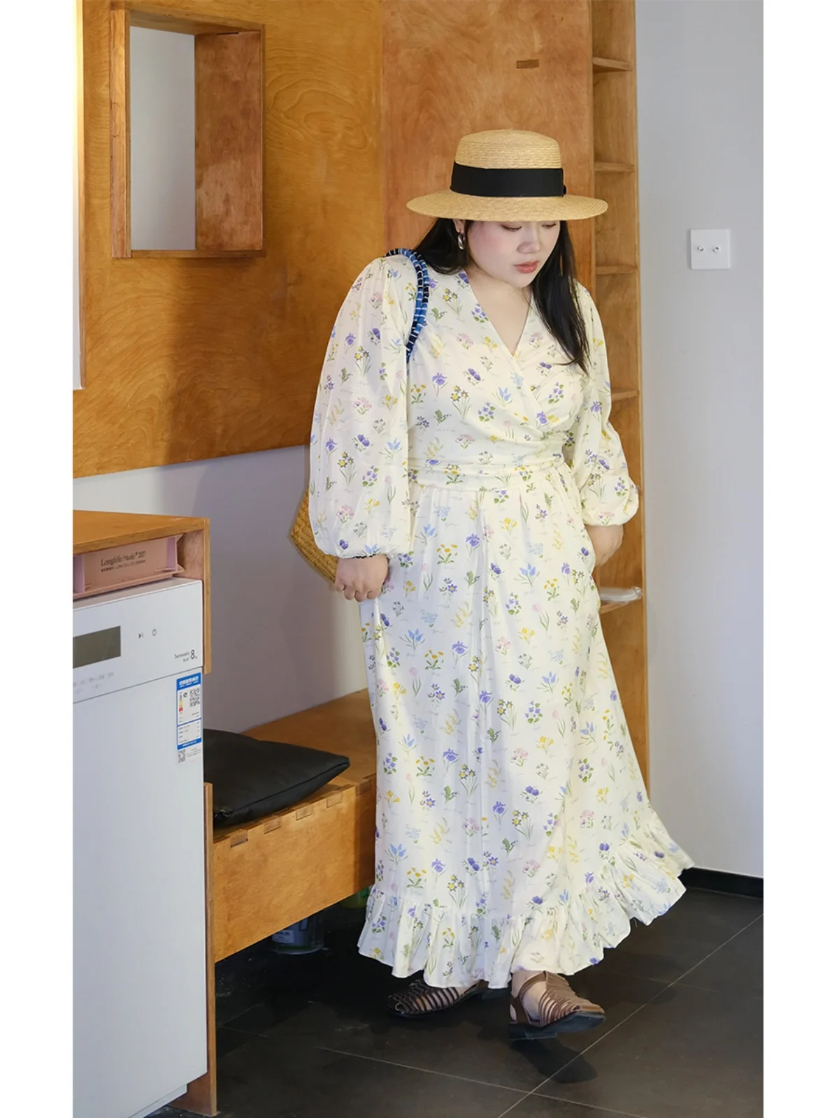 

Комплект Zooobaby022: весенний корейский костюм с цветочным принтом, приталенный, с поясом, повседневный, с высокой талией, длинный рукав