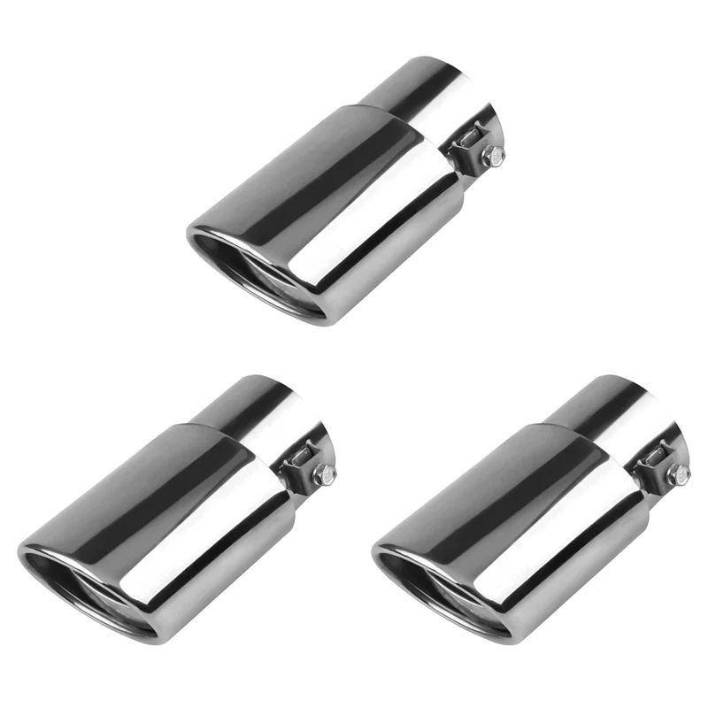 

3X Stainless Steel Car Exhaust Tip, 2.1In To 1.5In Universal Exhaust Pipe Modification Tail Throat Tail Pipe (Silver)-Boom