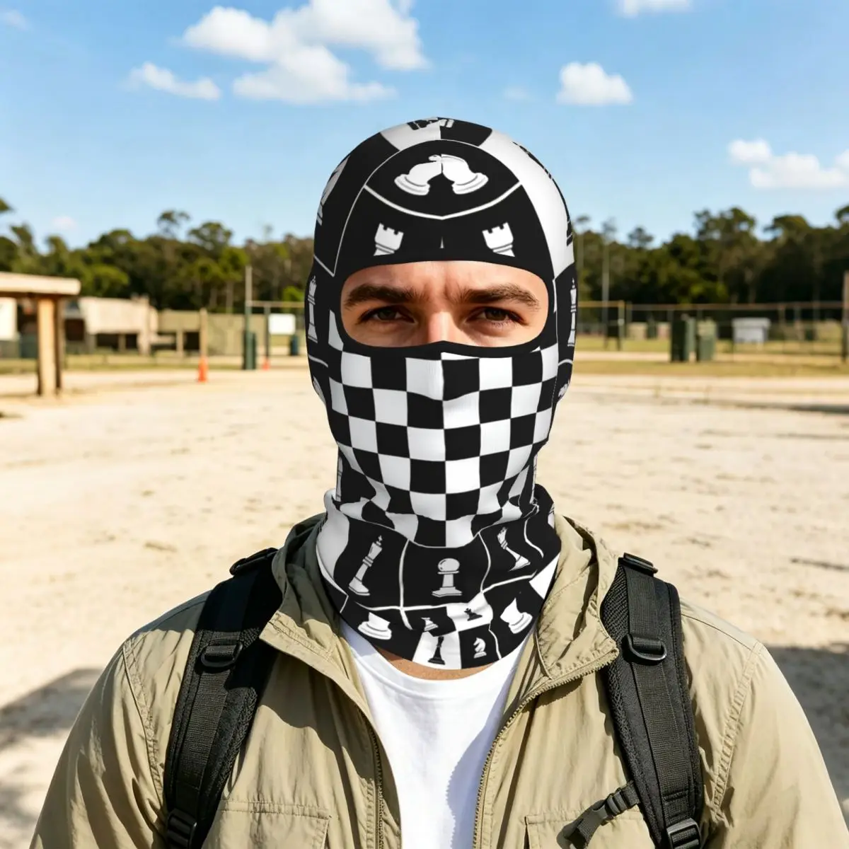 Chess Pieces On Board Chessboard Thin Balaclava Full Face Mask Sun Protection Neck Gaiter For Motorcycle Cycling Fishing Outdoor