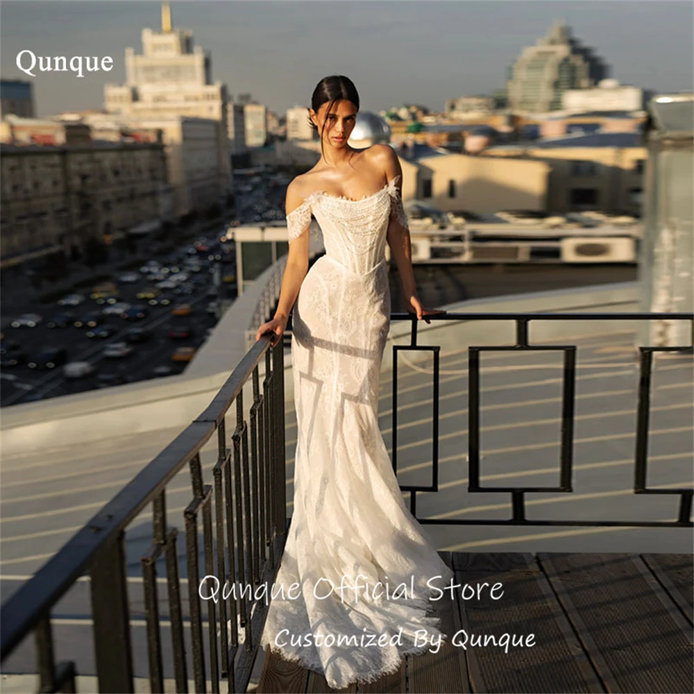 

Qunque Illusion Off Shoulder Bridal Wedding Dresses Mermaid Maxi Evening Dresses Backless Sexy Vestido De Novia Boda Customized