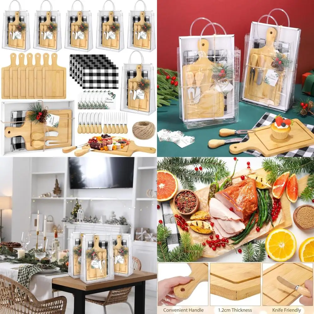 

Christmas Square Cheese Board Set with Knives, Forks, and Towels for Holiday Parties and Game Prizes