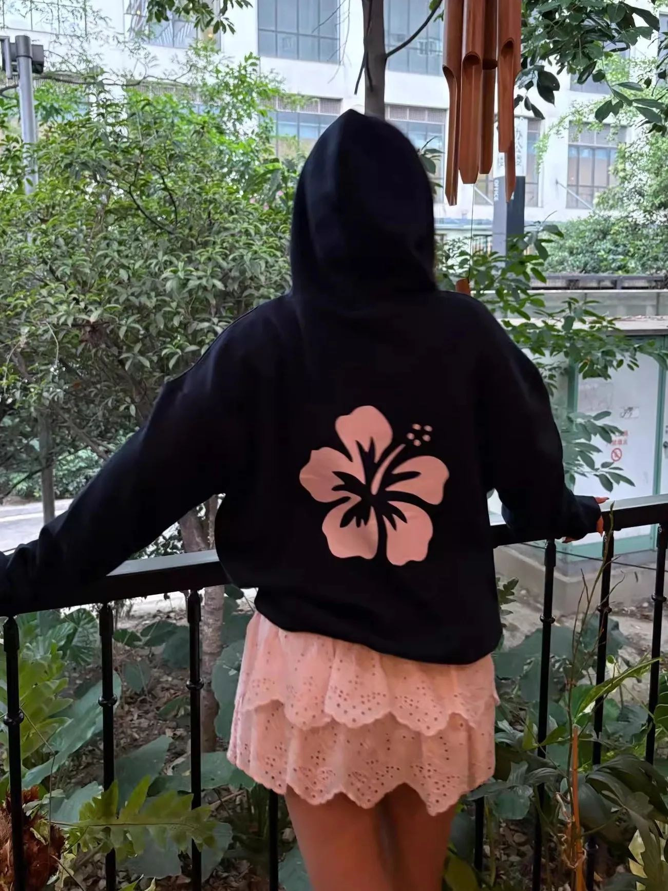 快適なコットンパーカー レディース ルーズフィット プリント カジュアルトップ 韓国風 スレ 花柄デザイン ロングスリーブ スウェットシャツ