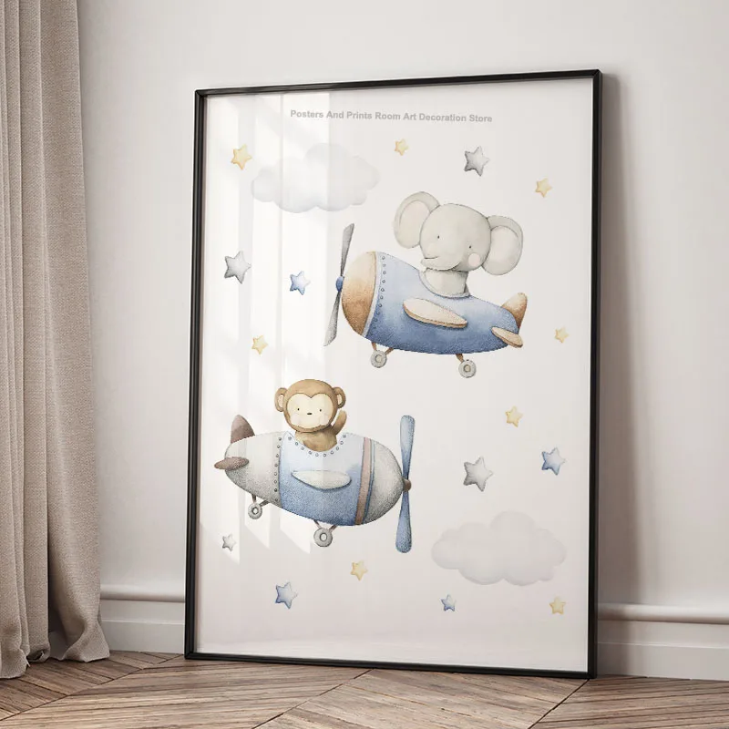 Helicopter Lion Giraffe Monkey Nursery Wall Art Canvas Painting Nordic Posters And Prints Wall Pictures Boy Baby Kids Room Decor