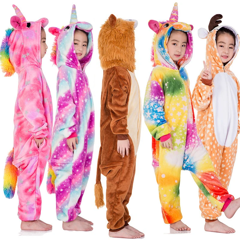 children unicorn pajamas kids stitch pijamas boys animal jumpsuits baby girls flannel kigurumi onesies for winter