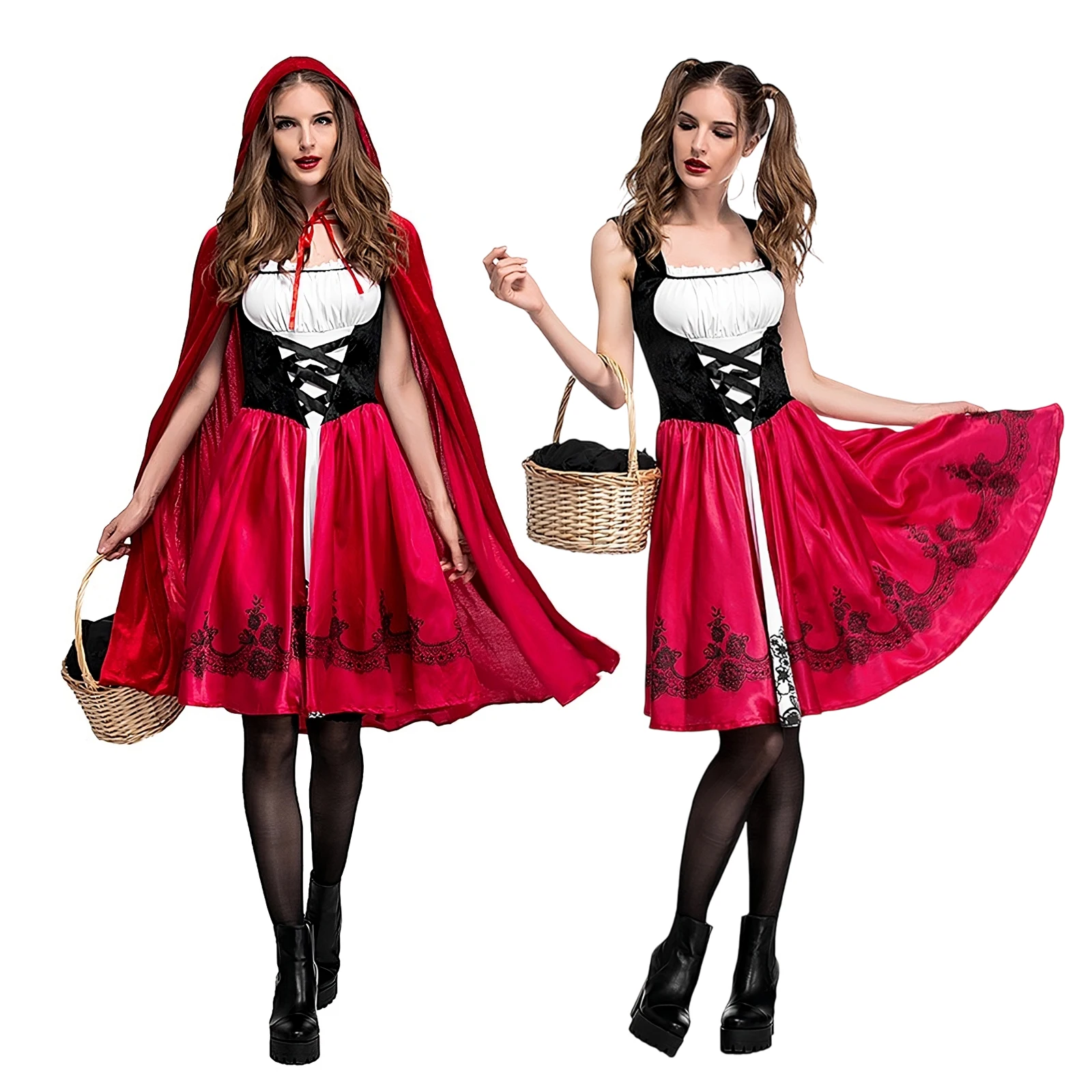 

Adult Cosplay Party Costume Women's Stage Clothes Halloween Girls Little Red Riding Hood Costume Woman Party Dresses Costume