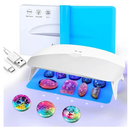 Imagen 1 del producto Lámpara UV de resina, lámpara de resina UV/LED blanca con 30 piezas de cuentas de lámpara de doble fuente de luz para kit de resina UV