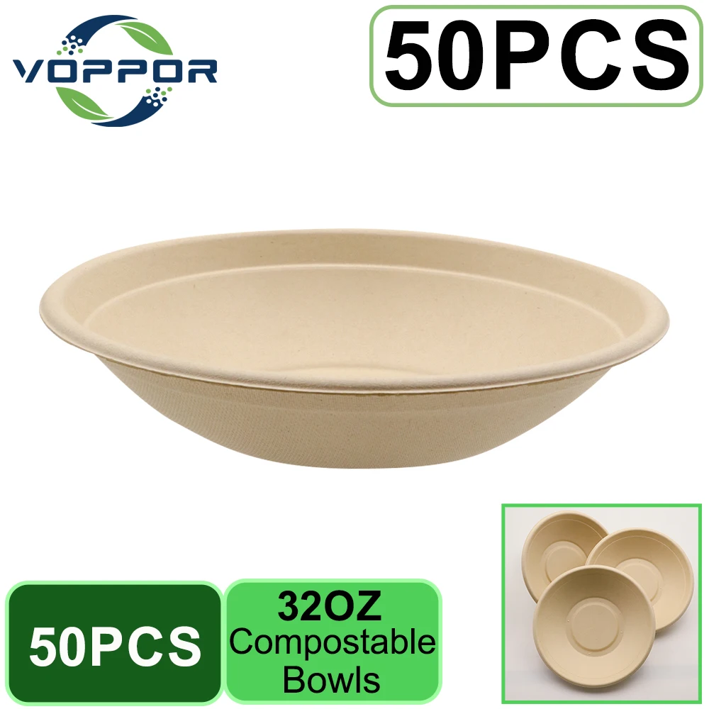 50 шт. одноразовые компостируемые миски на 32 унции