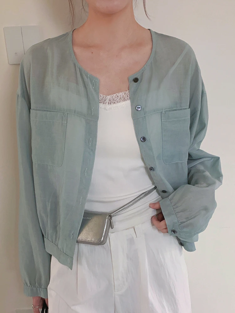 

Boran Summer Women's Lenzing Cool Lightweight Loose Casual Sun Protection Shirt Short Top Fashionable Pure Color Long Sleeve