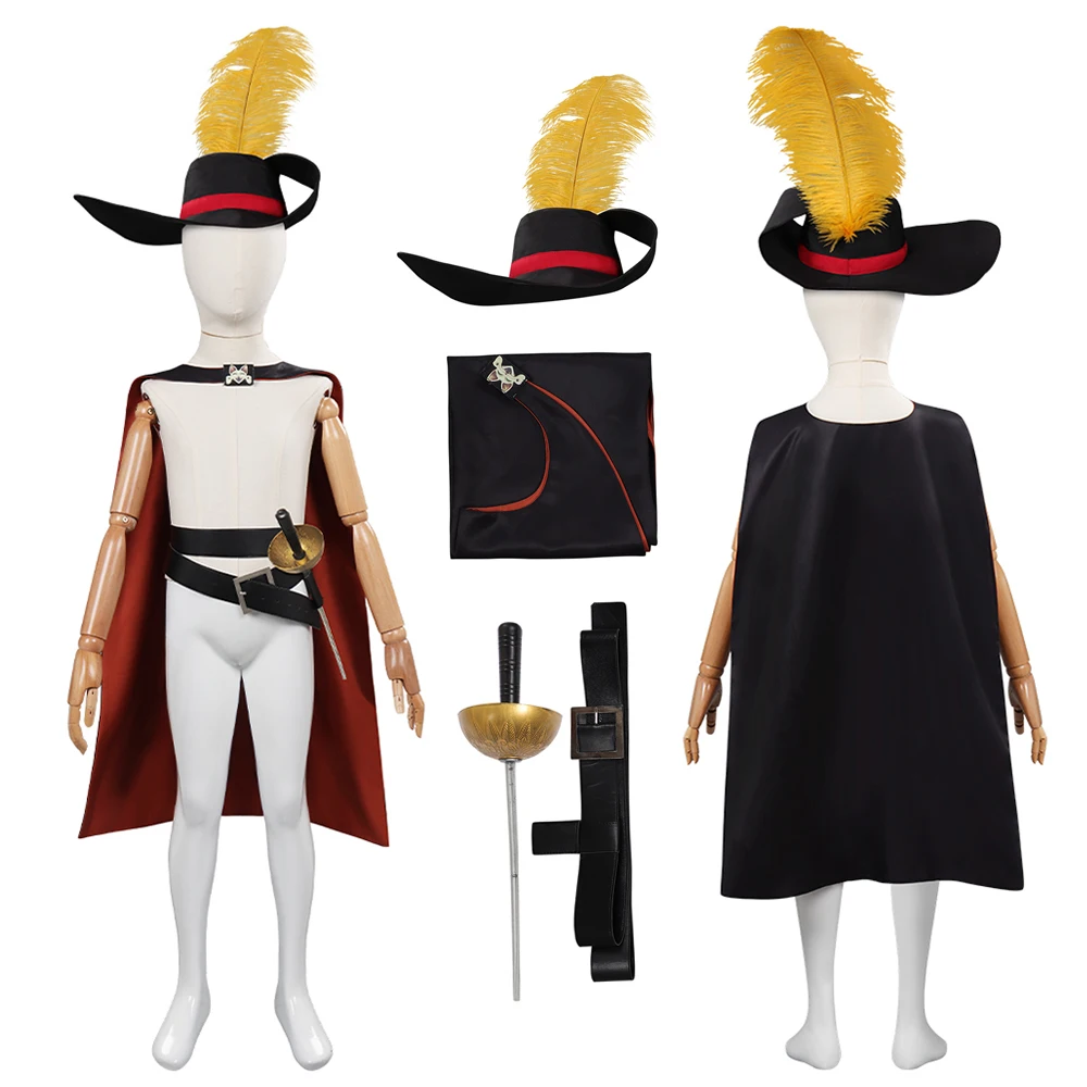 Gato Cosplay Costume para Crianças, Traje Disfarce, Botas, Manto, Chapéu, Cinto, Espada, Dia das Bruxas, Fato de Festa, Meninos, Meninas, Crianças