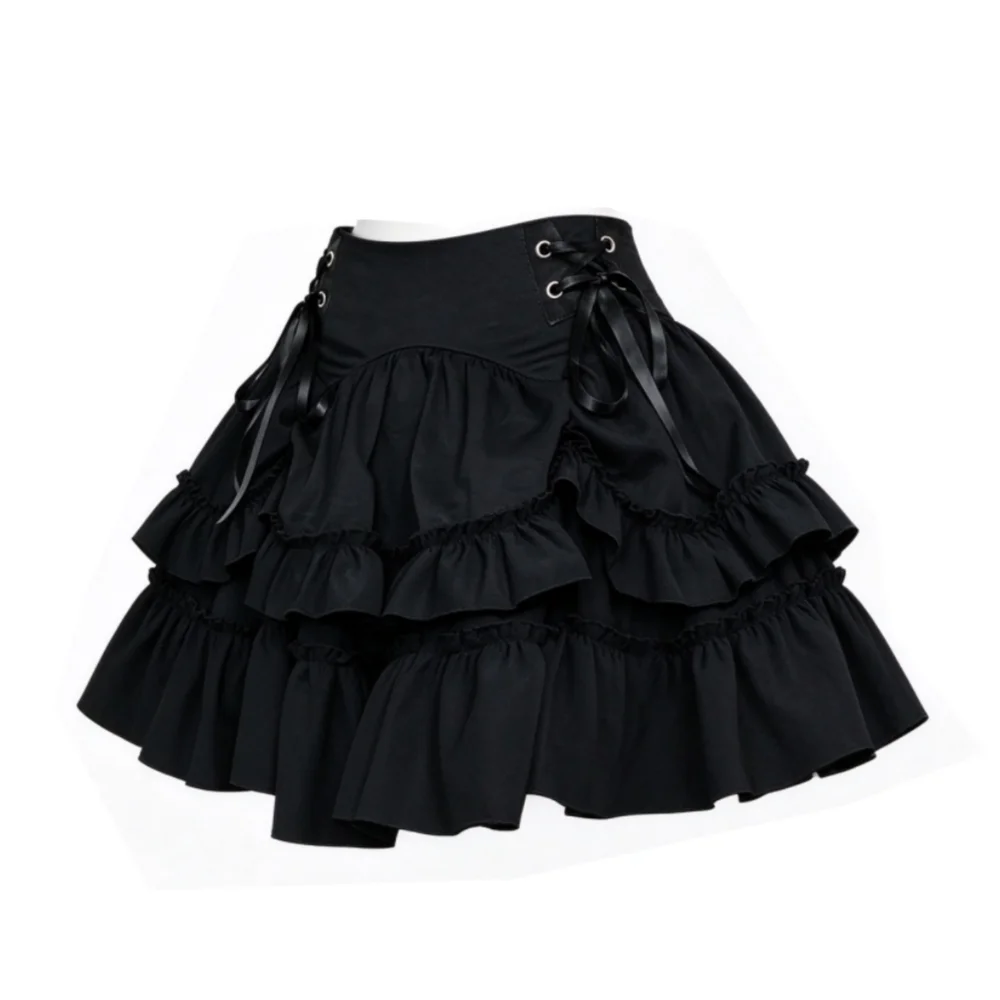 Harajuku Dark Streetwear Women's Lace Mini Cake Skirt Japanese Gothic Y2K Lolita Style Slim Fit Female Fashion Casual Outfit