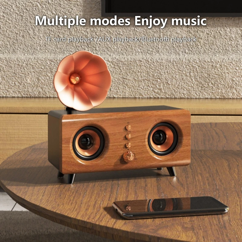 Retro คลาสสิกลายไม้ลําโพงบลูทูธไร้สาย BT สเตอริโอไฮไฟเพลงโฮมเธียเตอร์ลําโพงเหมาะสําหรับของขวัญตกแต่ง