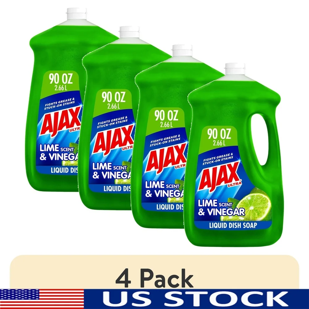 

4 упаковки ультра жидкого мыла для посуды, уксуса, аромата лайма, суперразжиривателя, 90 жидких унций, биоразлагаемый натуральный очиститель, мощное средство для удаления пятен