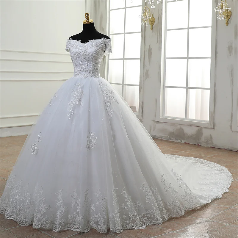 Y & M Novias Cheap Off spalla Vestido De Noiva abito da sposa avorio treno o pavimento su misura Plus Size Tulle da sposa Mariage