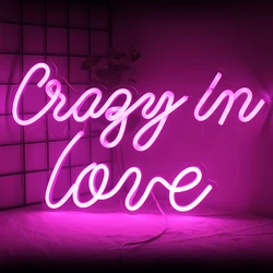 Ineonlife-Crazy in Love Sinal LED Neon para Quarto, Wall Decor Art, Luz Acrílica, Festa de Casamento, Home Shop, Presente Dia dos Namorados